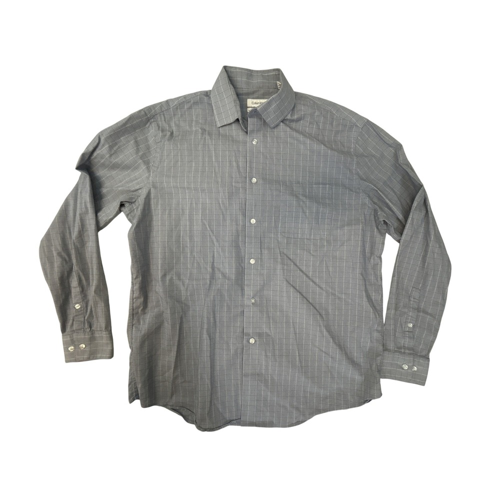 Calvin Klein Tech Active Stretch Mens Gray Check Dress Shirt Regular Fit Large